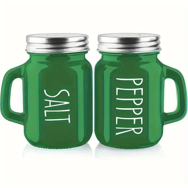 Red Glass Salt and Pepper Shaker Set with Handles