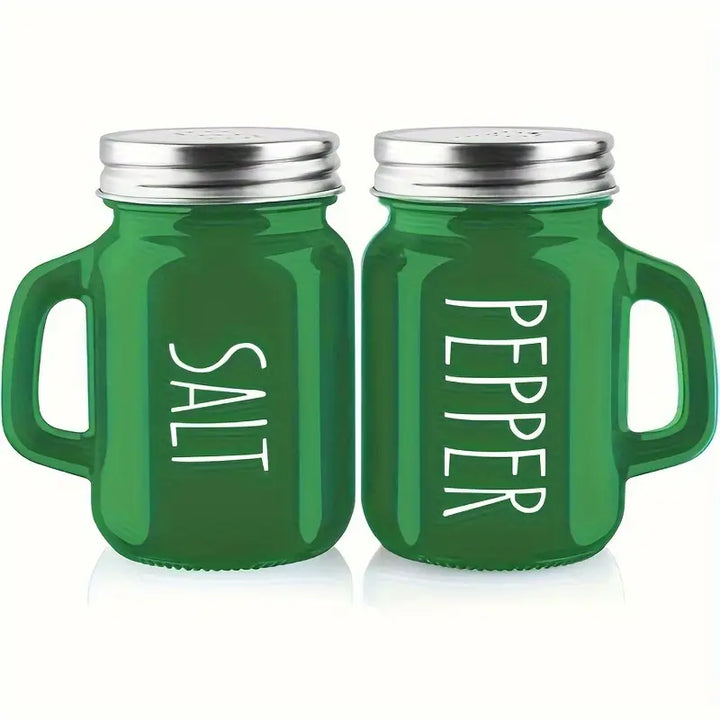 Red Glass Salt and Pepper Shaker Set with Handles