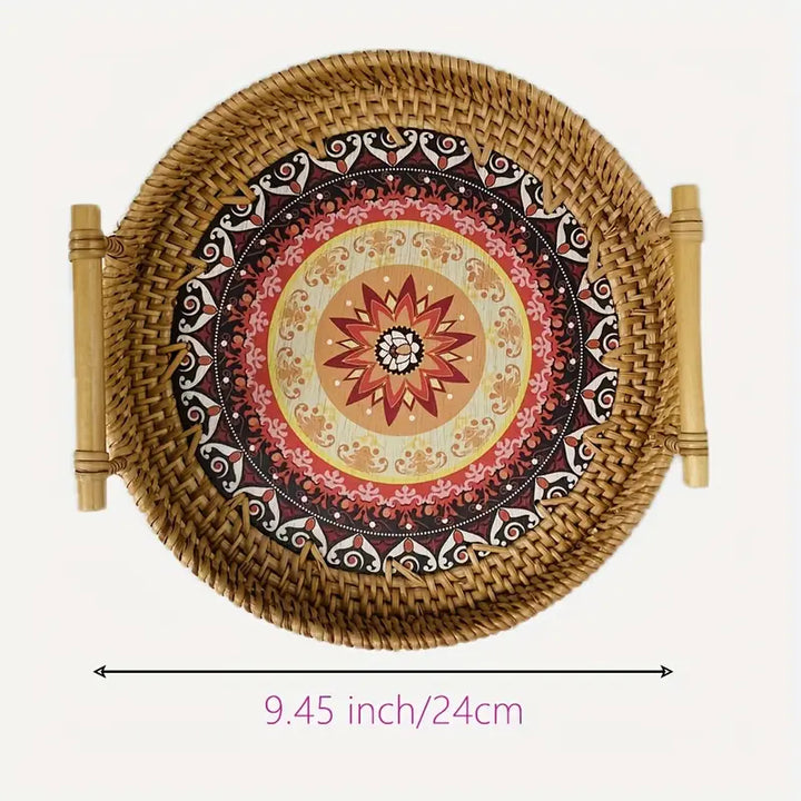 Handwoven Rattan Serving Tray with Handles