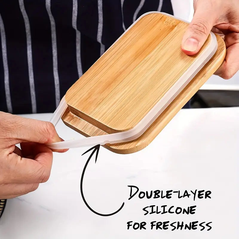 Ceramic Butter Dish with Bamboo Lid and Knife