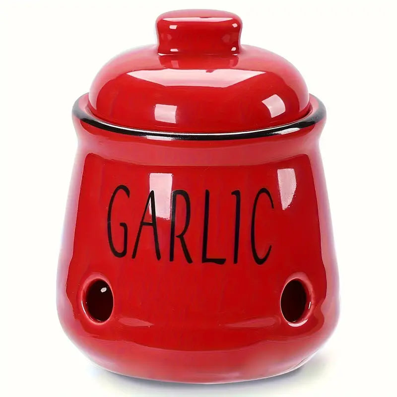 Ceramic Garlic Keeper with Vent Holes and Lid