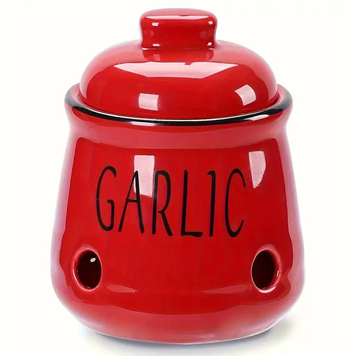 Ceramic Garlic Keeper with Vent Holes and Lid