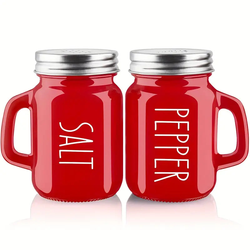 Red Glass Salt and Pepper Shaker Set with Handles