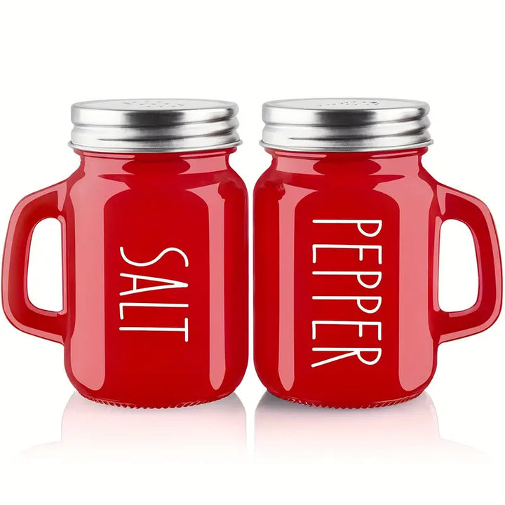 Red Glass Salt and Pepper Shaker Set with Handles