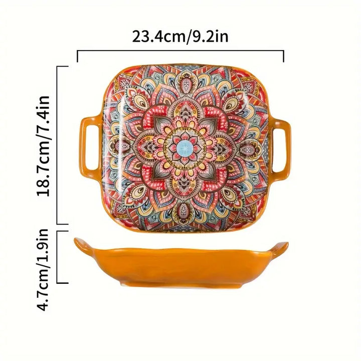 Bohemian-Style Ceramic Square Serving Plates with Handles