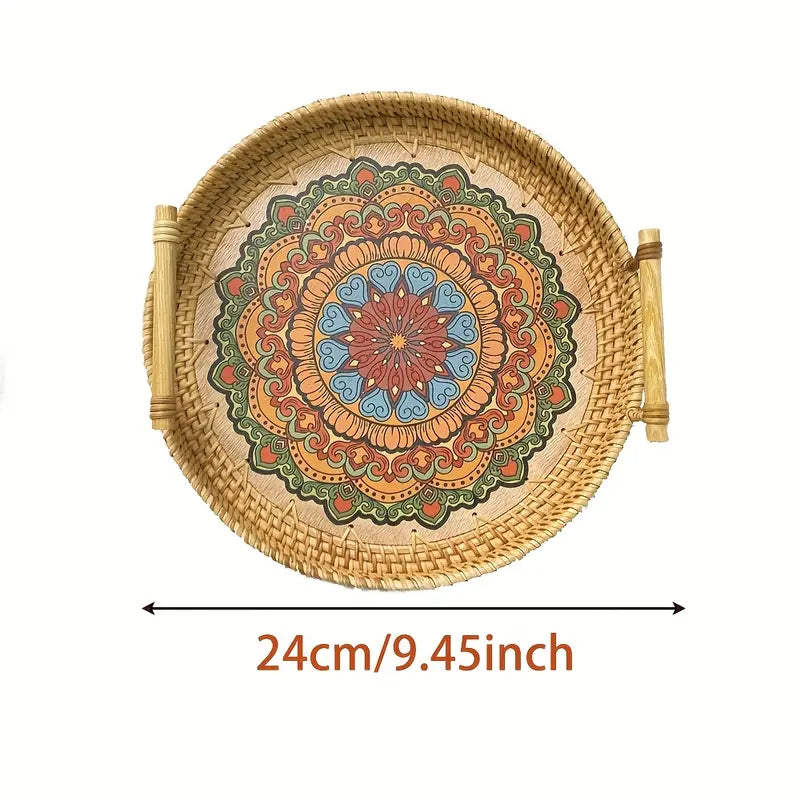 Handwoven Rattan Serving Tray with Handles