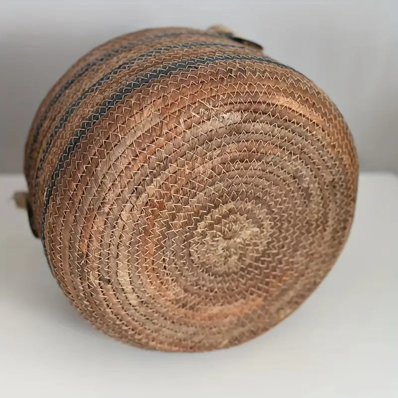Large Bohemian Woven Rope Storage Basket with Handles