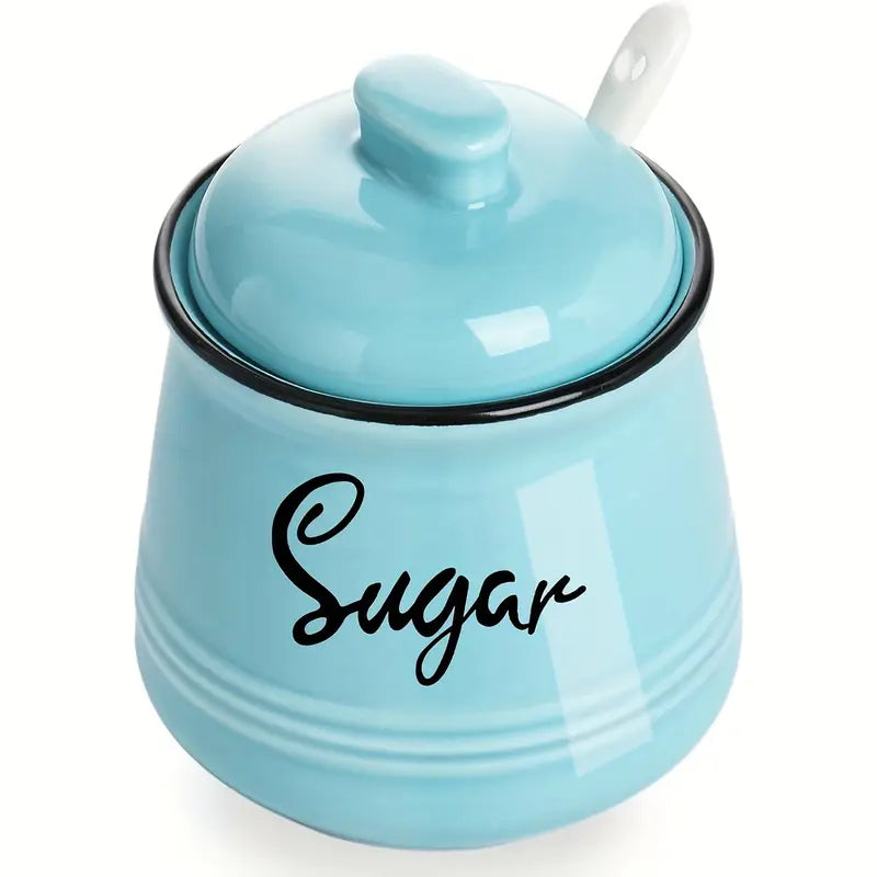 Ceramic storage jars with lid and spoon