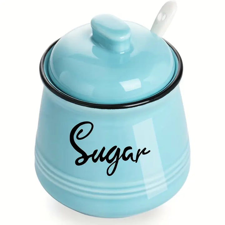Ceramic storage jars with lid and spoon