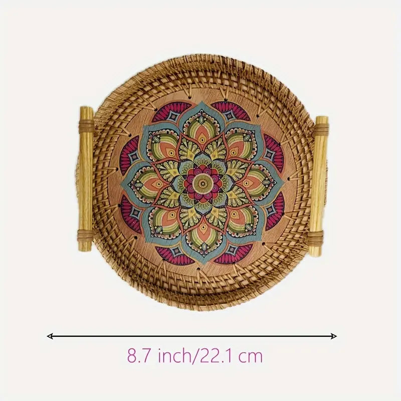 Handwoven Rattan Serving Tray with Handles