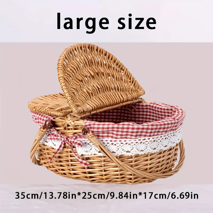 Large Wicker Picnic Basket with Lid and Lining