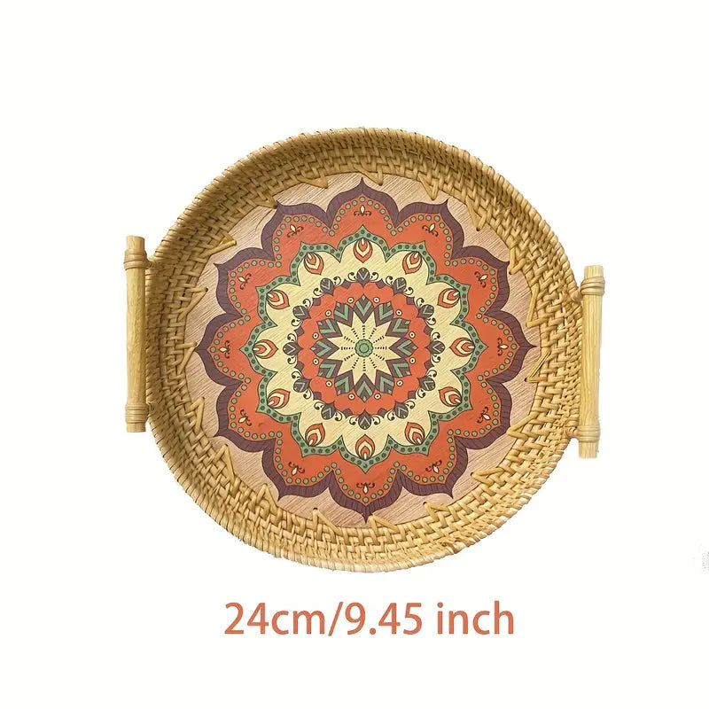 Handwoven Rattan Serving Tray with Handles