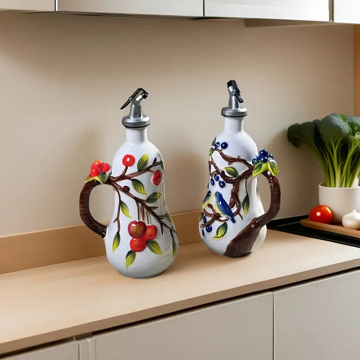 2pcs Ceramic Oil Bottles with Pourer Spouts
