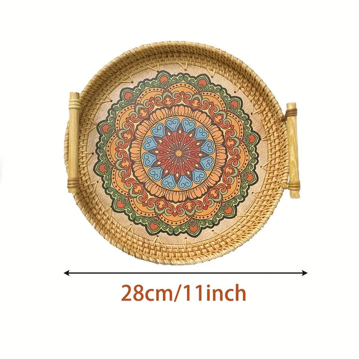 Handwoven Rattan Serving Tray with Handles