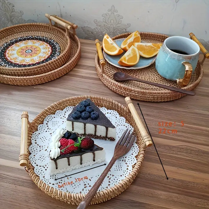 Handwoven Rattan Serving Tray with Handles