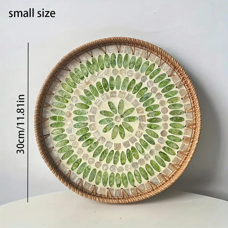 Mother-of-Pearl Inlaid Rattan Tray