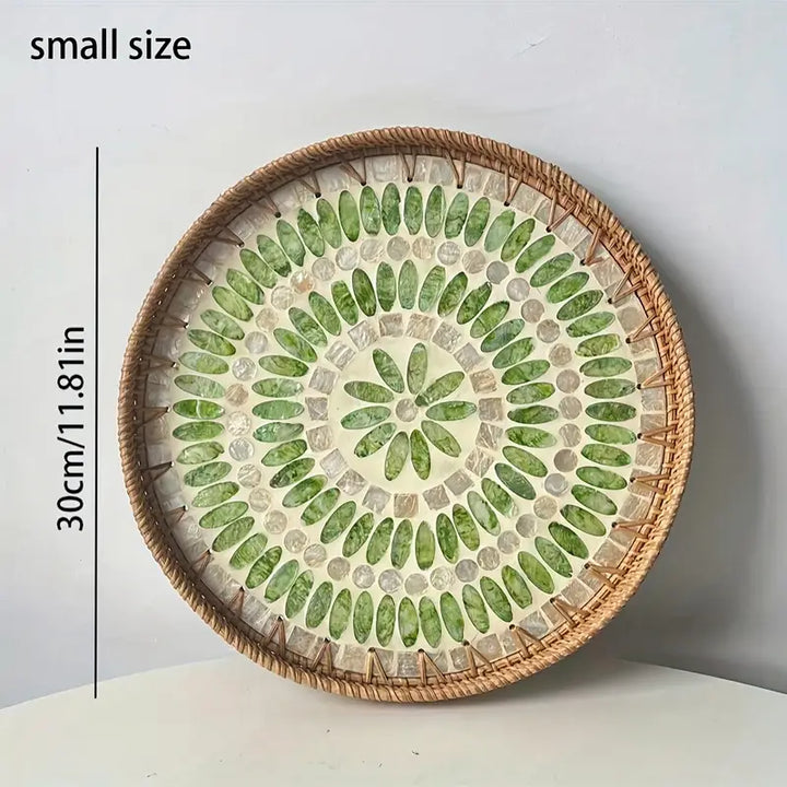 Mother-of-Pearl Inlaid Rattan Tray