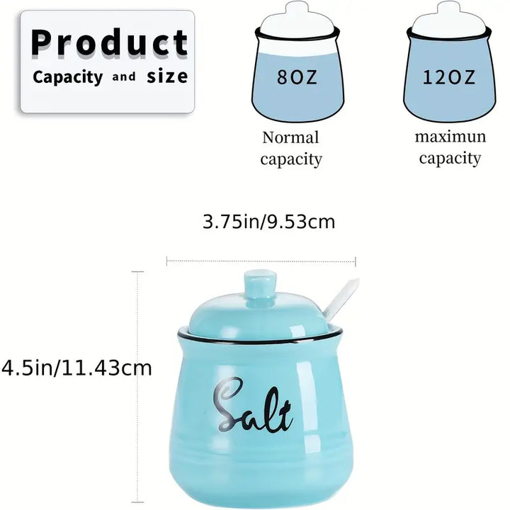 Ceramic storage jars with lid and spoon