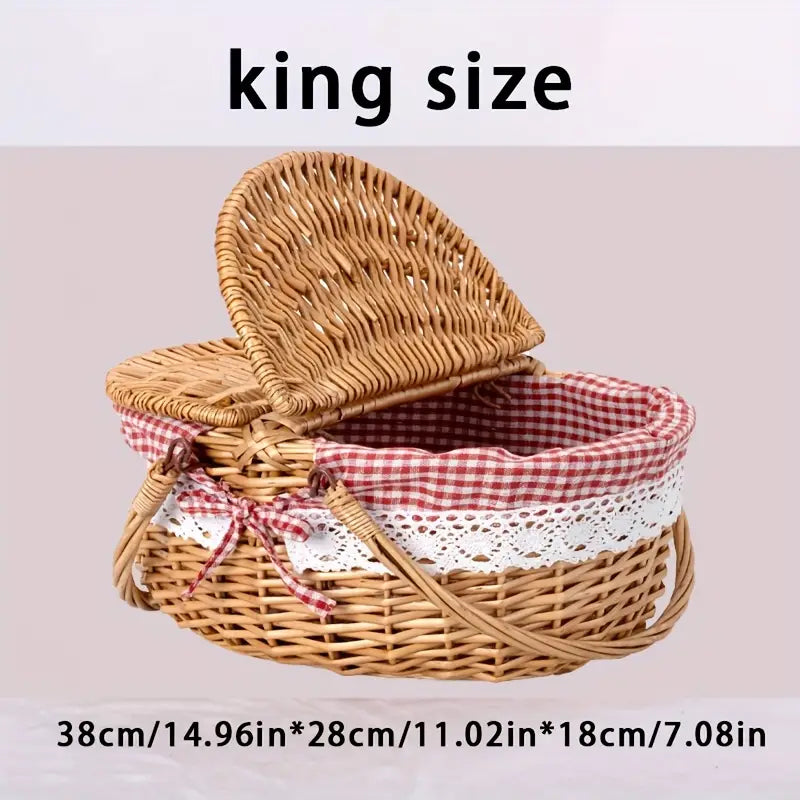 Large Wicker Picnic Basket with Lid and Lining