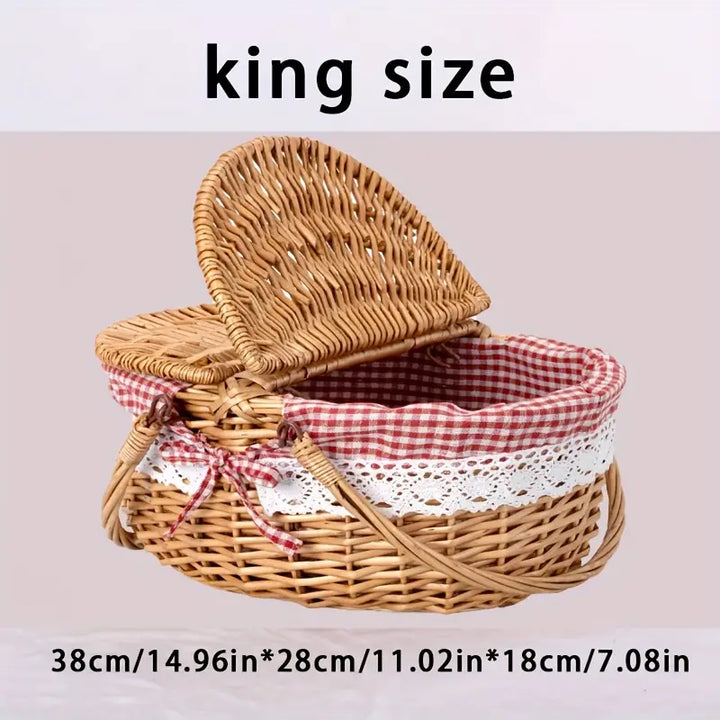 Large Wicker Picnic Basket with Lid and Lining