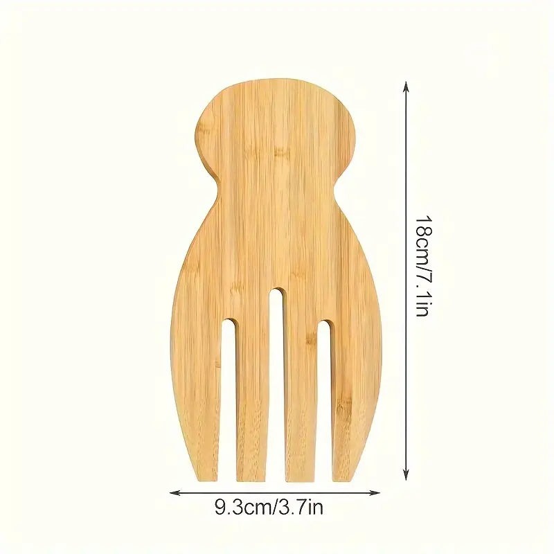 2pcs Bamboo Salad Servers – Wooden Claw-Style Mixing Forks