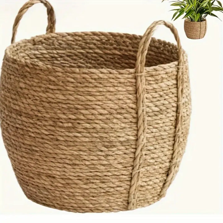 Large Rattan Woven Storage Basket with Handles