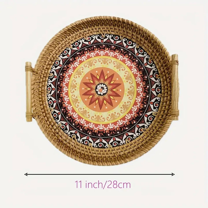 Handwoven Rattan Serving Tray with Handles