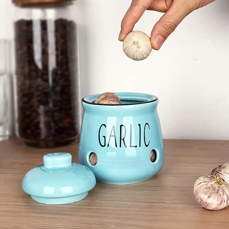 Ceramic Garlic Keeper with Vent Holes and Lid