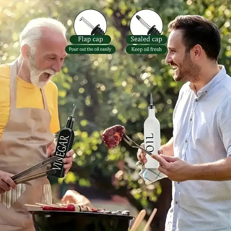 2pcs Glass Oil and Vinegar Dispenser Bottles with Pourer Spouts