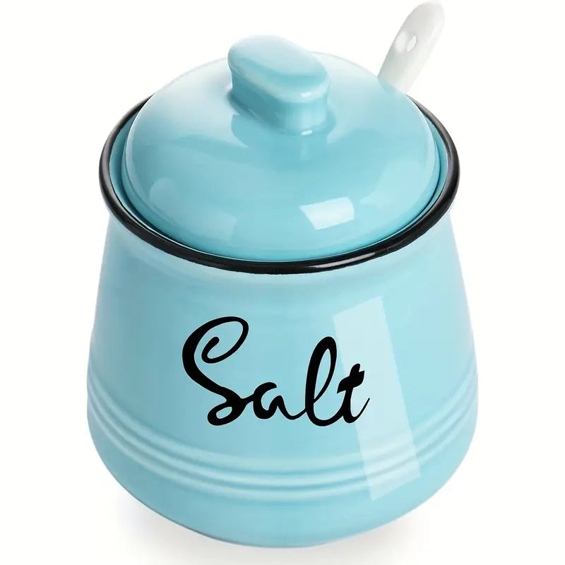 Ceramic storage jars with lid and spoon