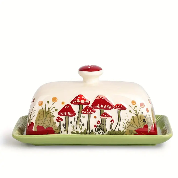 Ceramic Butter Dish with Lid – Mushroom Design