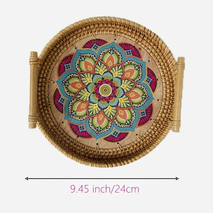 Handwoven Rattan Serving Tray with Handles