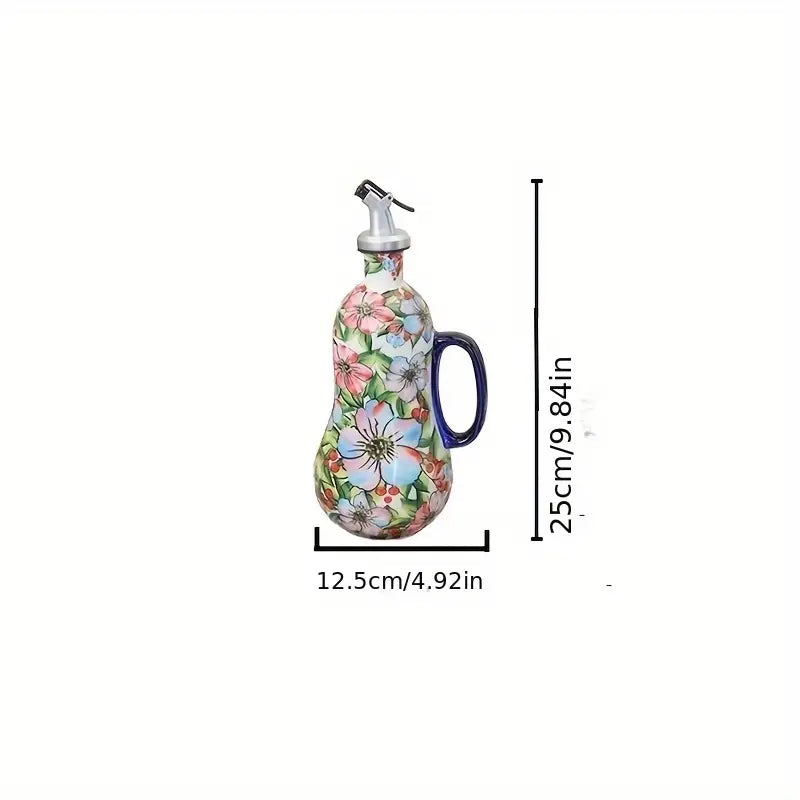 Hand-Painted Ceramic Olive Oil Dispenser with Handle