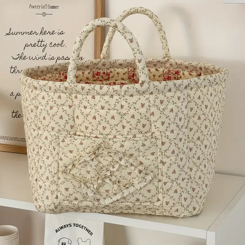 Large Floral Fabric Storage Basket with Handles