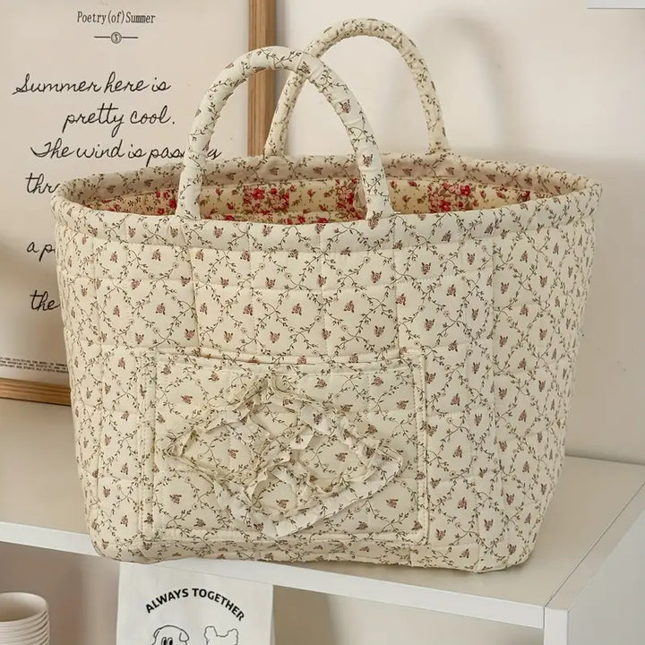 Large Floral Fabric Storage Basket with Handles