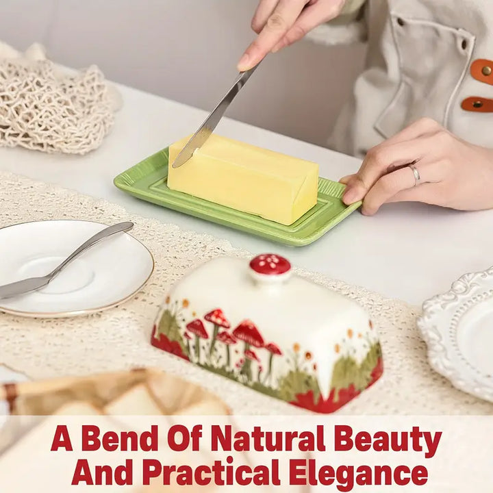 Ceramic Butter Dish with Lid – Mushroom Design