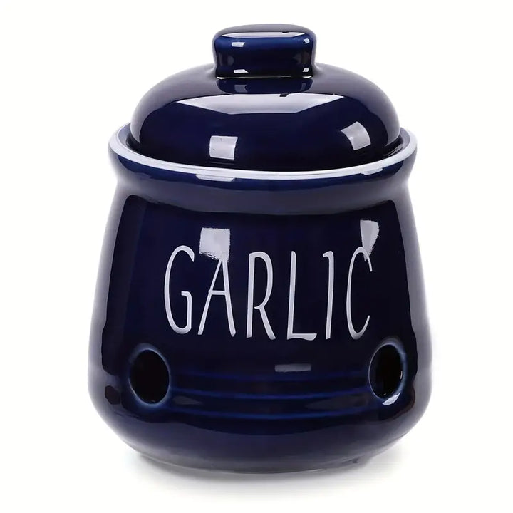 Ceramic Garlic Keeper with Vent Holes and Lid