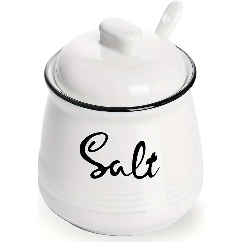 Ceramic storage jars with lid and spoon