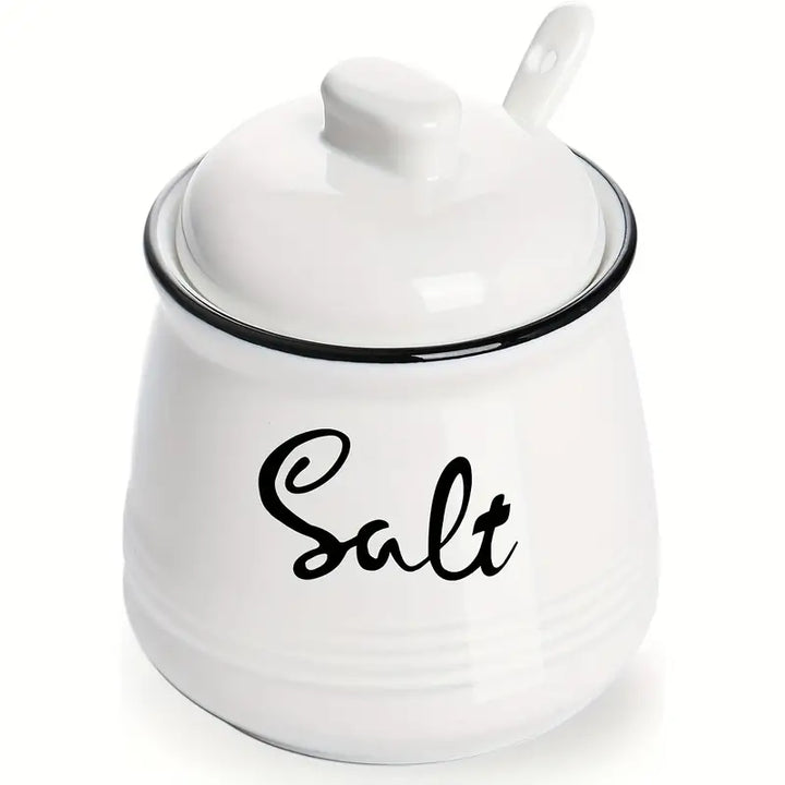 Ceramic storage jars with lid and spoon