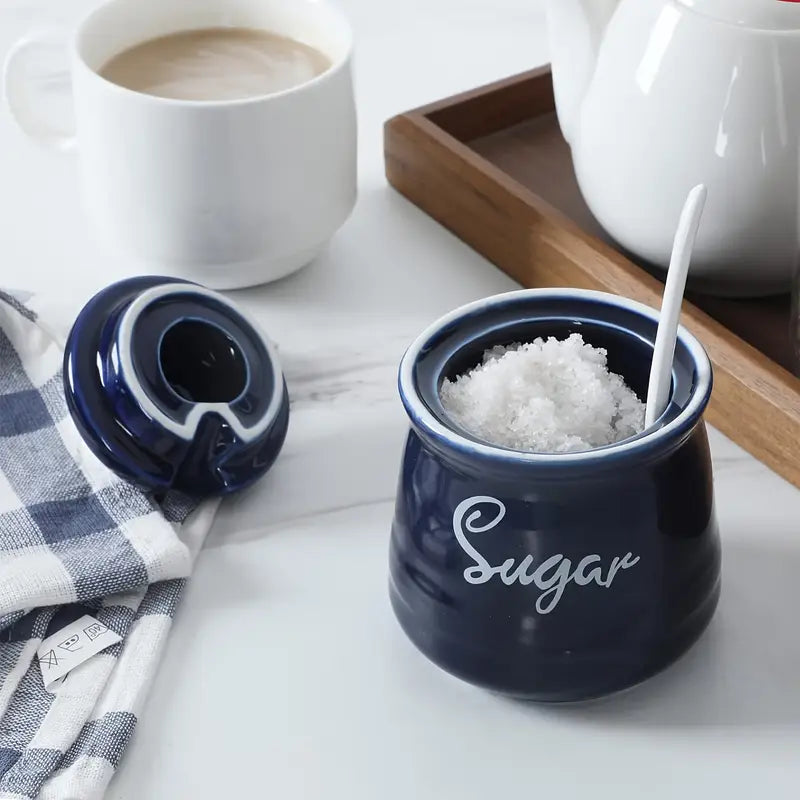 Ceramic storage jars with lid and spoon