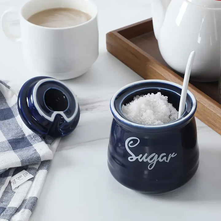 Ceramic storage jars with lid and spoon