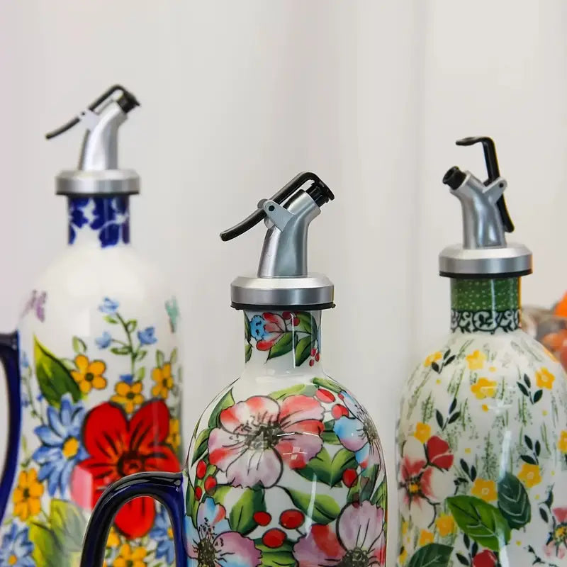 Hand-Painted Ceramic Olive Oil Dispenser with Handle