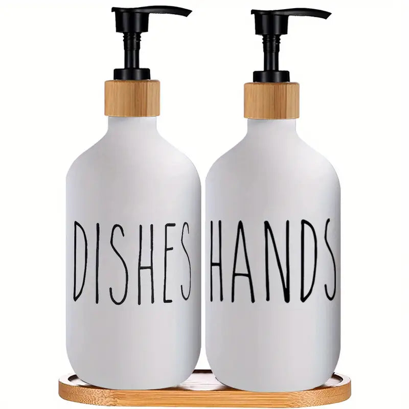 Matte Black Soap Dispenser Set with Wooden Tray