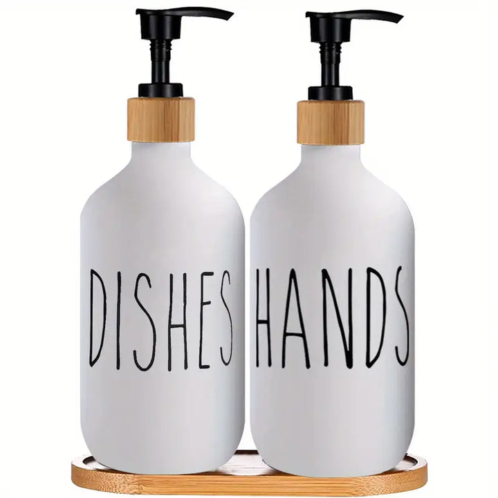 Matte Black Soap Dispenser Set with Wooden Tray