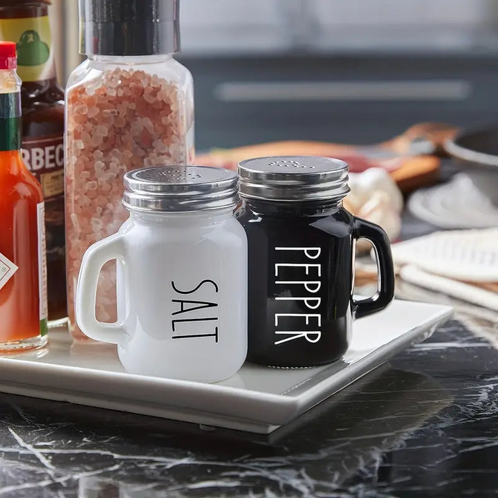 Red Glass Salt and Pepper Shaker Set with Handles