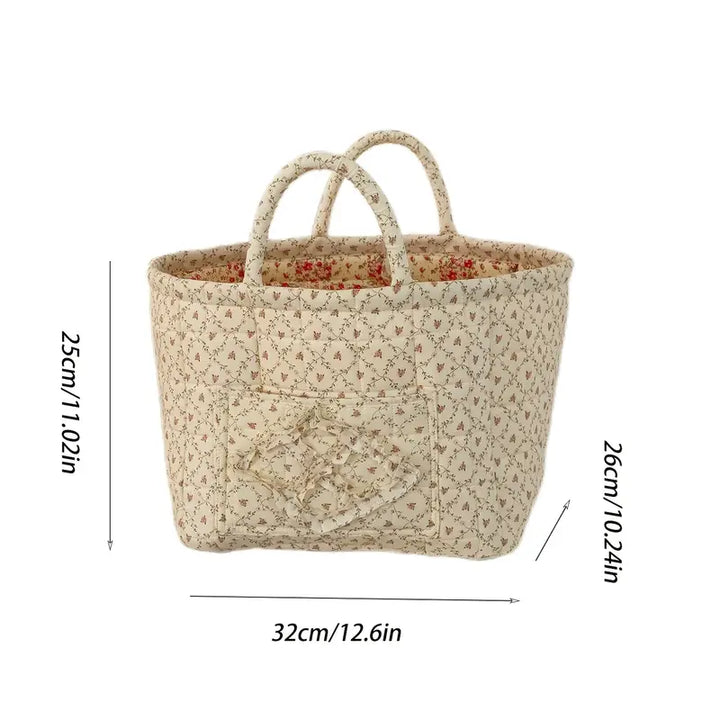 Large Floral Fabric Storage Basket with Handles