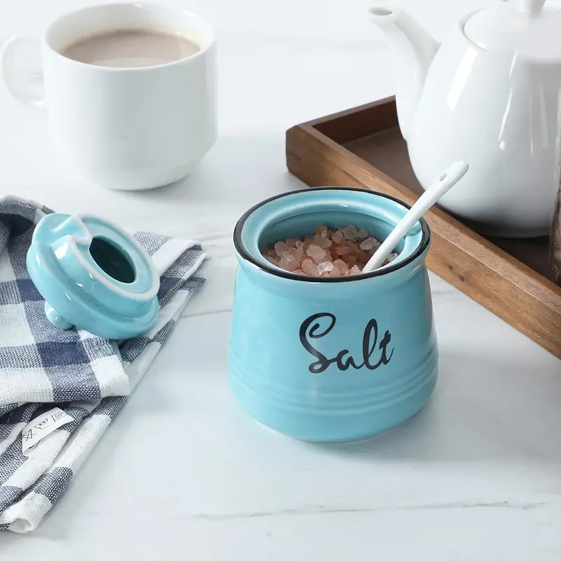Ceramic storage jars with lid and spoon
