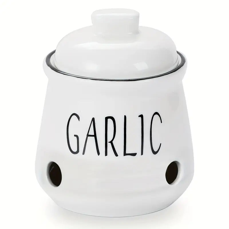 Ceramic Garlic Keeper with Vent Holes and Lid