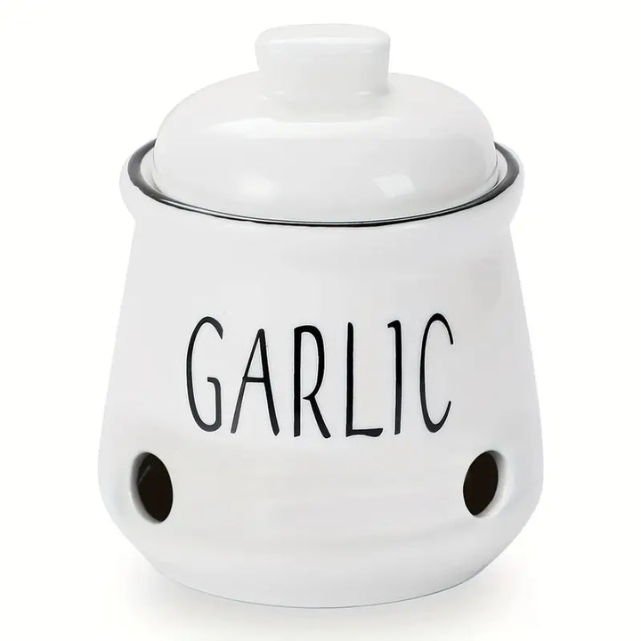 Ceramic Garlic Keeper with Vent Holes and Lid