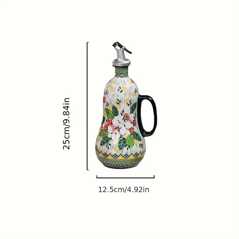 Hand-Painted Ceramic Olive Oil Dispenser with Handle